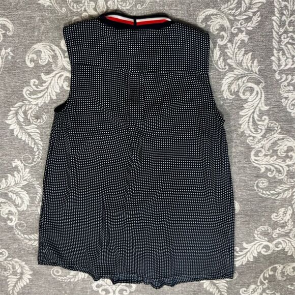 Tommy Hilfiger Women's XS Blue Polka Dot Sleeveless Tie-Neck Blouse - Picture 2 of 7